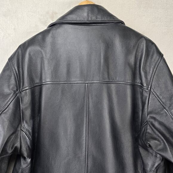 Vintage Gap Leather Jacket Mens Medium Black Peacoat Overcoat Y2K Quilted Lined - Picture 9 of 14